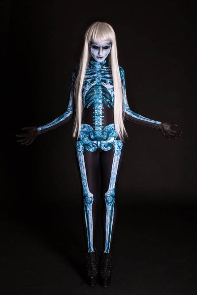 Skeleton Print Costume Horror Catsuit Jumpsuit Bodysuit