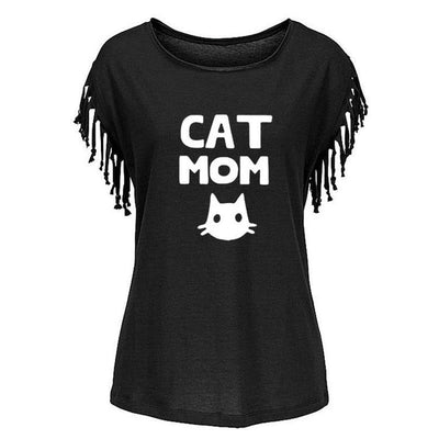T-Shirt For Women  CAT MOM Letters Print T-Shirt Female Plus Size Cropped Streetwear