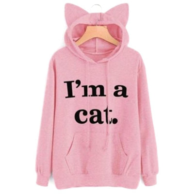 I'm a cat - Cat Ear Hoodie Long Sleeve Pullover Casual Tops for woman