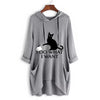T-Shirt Women Casual Print Cat Ear Hooded T-Shirt Long Sleeves Pocket