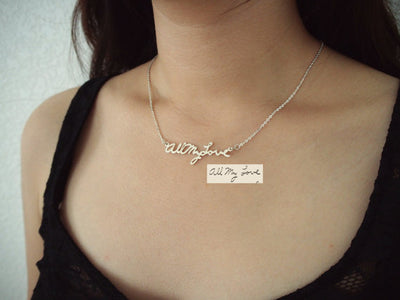 Memorial Signature Necklace • Personalized Handwriting Necklace • Keepsake Jewelry in Sterling Silver • Handwriting Jewelry