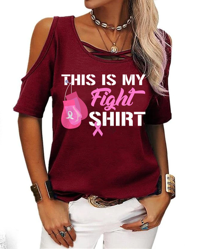 This is my Fight O-hals Off Shoulder Korte Mouw Shirt Vrouwen Sexy Zomer Casual T-shirt M