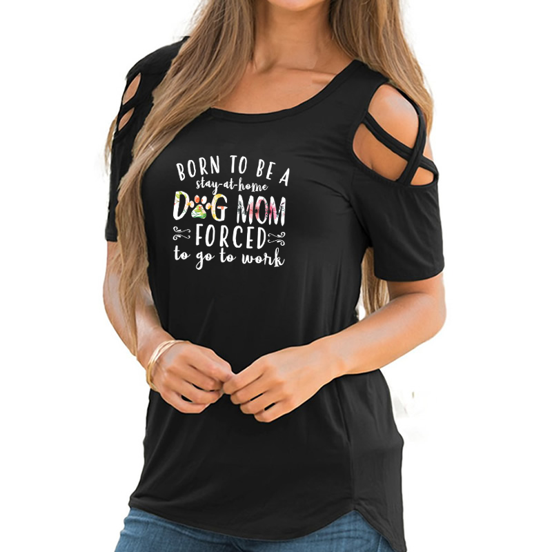 STAY AT HOME DOG MOM CASUAL COTTON TSHIRT WONDER O-NECK WOMAN