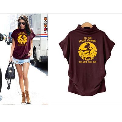 Halloween witch Desert Highway - Color Half High Collar Tops Women Streetwear T-Shirt For Women