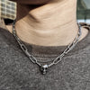 Skull Chain for Men Double Layered Stainless Steel Box Cable Link Charm Choker Necklace Toggle