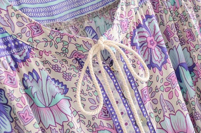 Boho Floral Women Mini Dress Summer V-neck Button Front  Casual Beach Dresses