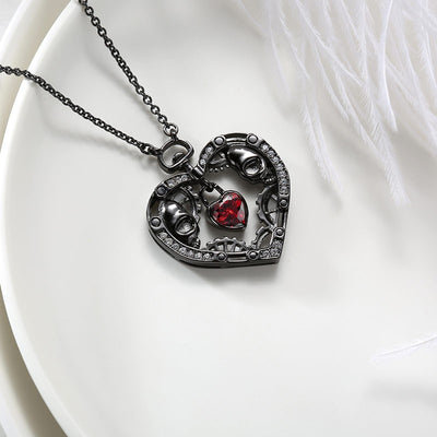 Gothic Style Skull Black Heart Pendants Necklace For Women Man Party Punk