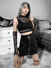 Goth Dark Skull Fishnet Mall Gothic Women Tank Tops Grunge Aesthetic Punk Black Crop Top With Glove E-girl Emo Alternative Vests