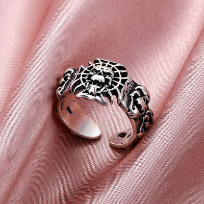 Gothic Silver Color Skull Open Ring Unisex Retro Punk Adjustable Skull Couple Finger Ring Trendy Design Party Jewelry Gift