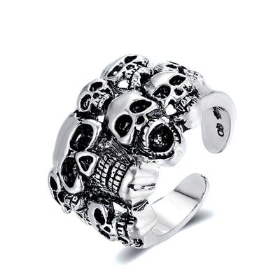 Gothic Silver Color Skull Open Ring Unisex Retro Punk Adjustable Skull Couple Finger Ring Trendy Design Party Jewelry Gift