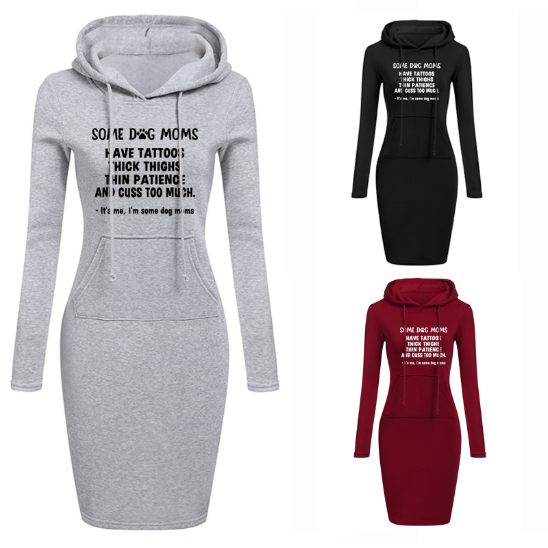 Some dog moms - Hoodie Sweatershirt Dress Long Sleeve O-Neck Casual