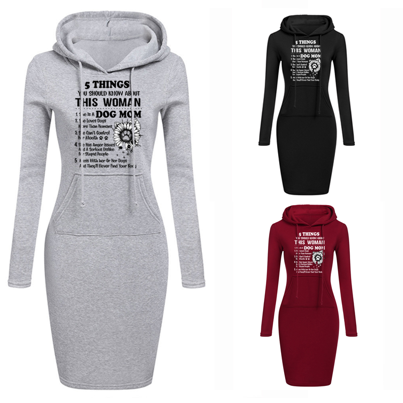 5 things - Hoodie Sweatershirt Dress Long Sleeve O-Neck Casual