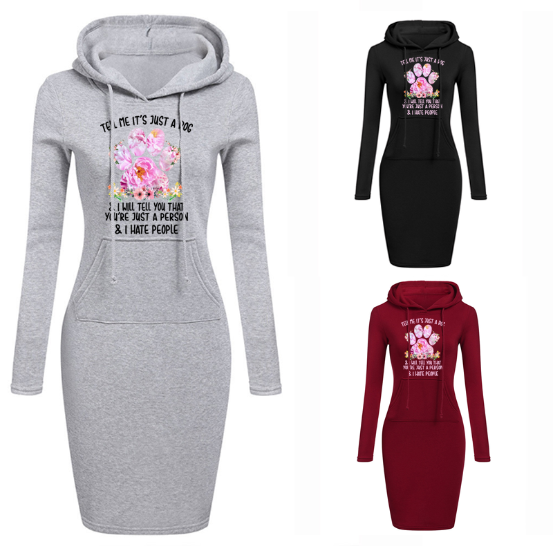 Tell me it's just a dog - Hoodie Sweatershirt Dress Long Sleeve O-Neck Casual