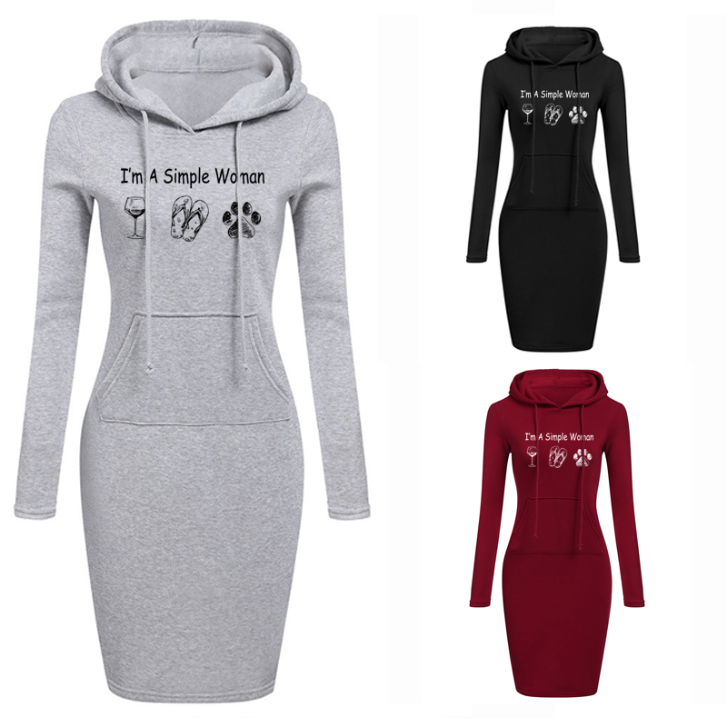 I'm a simple woman - Hoodie Sweatershirt Dress Long Sleeve O-Neck Casual