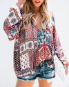 Bohemian Women Tops And Blouses Long Sleeve Beach Loose V Neck Female Shirt