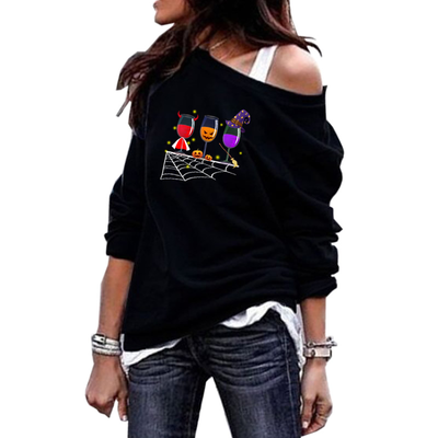 Halloween glasses - Hoodies Tops Sweatshirt For Women Round Neck Shoulder