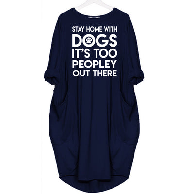 STAY HOME WITH DOGS - DRESS WOMEN POCKET WOMEN PUNK COTTON OFF SHOULDER TOPS