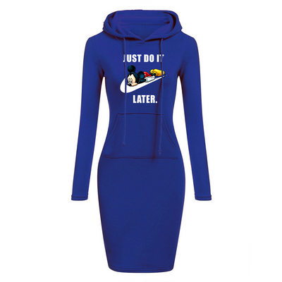 Just do it later - Hoodie Sweatershirt Dress Long Sleeve O-Neck Casual