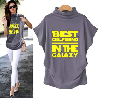 BEST WIFE IN THE GALAXY - T-Shirt For Women Color Half High Collar T-Shirt Tops Women Streetwear