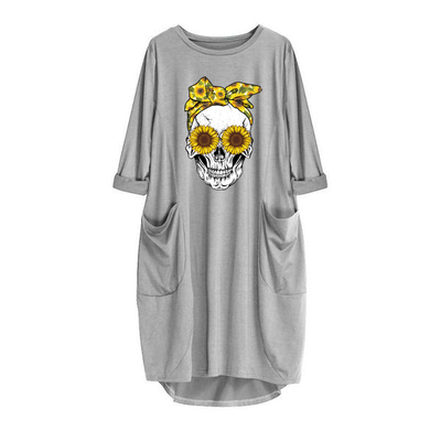 Skull Head with bow - DRESS WOMEN POCKET WOMEN PUNK COTTON OFF SHOULDER TOPS