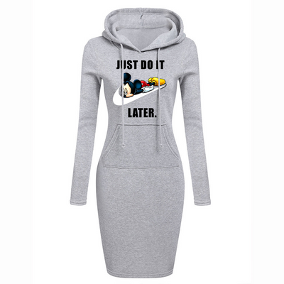 Just do it later - Hoodie Sweatershirt Dress Long Sleeve O-Neck Casual