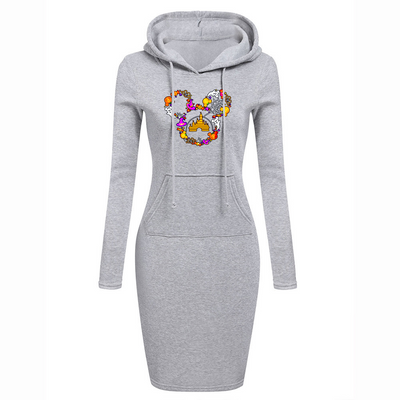 Halloween - Hoodie Sweatershirt Dress Long Sleeve O-Neck Casual