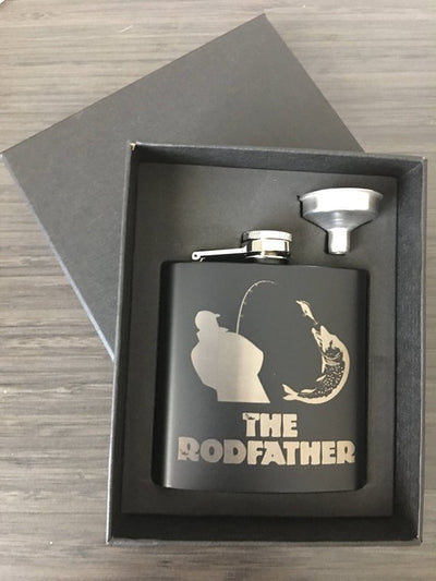 Laser Engraved 6 oz. Stainless Steel Flask Fishing