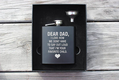 Funny Flask I'm Your Favorite Child laser engraved hip Black Flask gift set for Dad Mom Mother Father's gift Funny Gag gift for dad