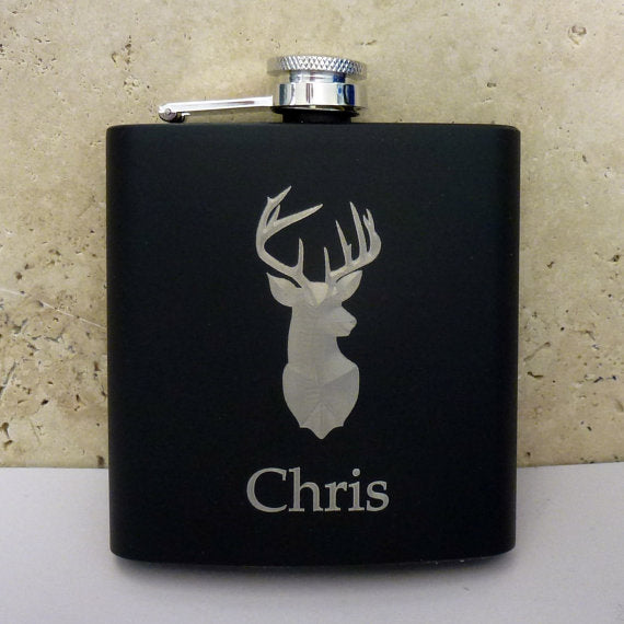 Flask and Hunting Gifts Deer Head Stainless Steel Personalized Flask