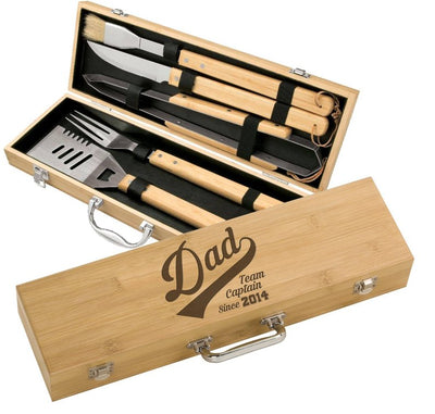 Bamboo  BBQ Set personalized "Grillfather" design, Godfather style custom BBQ tools set, Father's Day BBQ gift, grilling gift