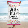 Wife Mom Boss Beach Towel, Gift for Wife, Gift for Mom, Mom life, Boss life, Mothers day gift, Gift for wife, Blessed mama