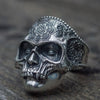 Unique Silver Color 316L Stainless Steel Heavy Sugar Skull Ring Mens Mandala Flower Santa Muerte Biker Jewelry