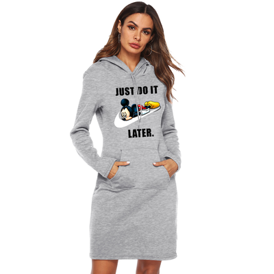 Just do it later - Hoodie Sweatershirt Dress Long Sleeve O-Neck Casual