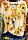 Sunflower Tops Hollow Out T Shirt Women  Casual  T-shirt Lady