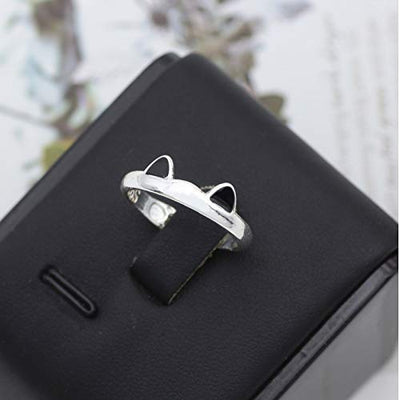 Silver Color Cat Ear Finger Ring For Women Young Girl Child Gifts