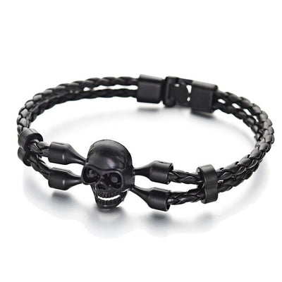 Skull Bracelets Leather Top Quality Bracelets & Bangles Hand Made Skeleton Charm