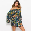 Flower  Casual Bell Sleeve Off Shoulder Sexy Dress for Women