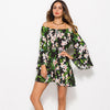 Flower  Casual Bell Sleeve Off Shoulder Sexy Dress for Women