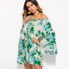 Flower  Casual Bell Sleeve Off Shoulder Sexy Dress for Women