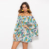 Flower  Casual Bell Sleeve Off Shoulder Sexy Dress for Women