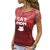 CAT MOM - Letters Print T-Shirt For Women Dyed Bandage Short Sleeve Plus Size
