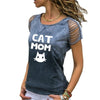 CAT MOM - Letters Print T-Shirt For Women Dyed Bandage Short Sleeve Plus Size