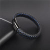 Punk Black Blue Braided Leather Bracelet Stainless Steel Magnetic Clasp