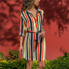 Boho  Long Sleeve Shirt Beach Dress Women Casual Striped A-line Mini Party Dress