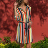 Boho  Long Sleeve Shirt Beach Dress Women Casual Striped A-line Mini Party Dress