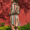 Boho  Long Sleeve Shirt Beach Dress Women Casual Striped A-line Mini Party Dress