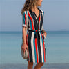 Boho  Long Sleeve Shirt Beach Dress Women Casual Striped A-line Mini Party Dress