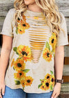 Sunflower Tops Hollow Out T Shirt Women  Casual  T-shirt Lady