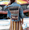 Denim Boho Hippie vintage ethnic appliques Embroidery tassel loose coat long sleeve jacket for women