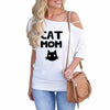 CAT MOM - T-Shirt For Women Slanted Shoulder Sleeve Off The Shoulder
